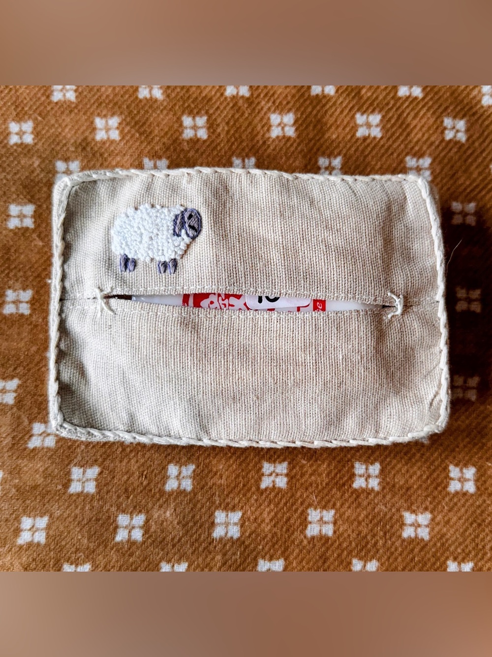 Vintage handmade Embroidered Tissue Holder Cotton pocket or purse protector